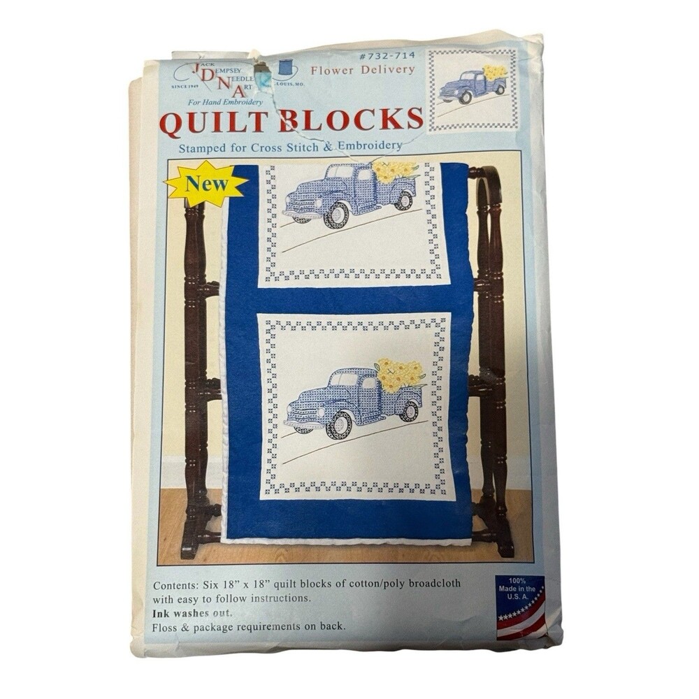 Jack Dempsey Flower Delivery Quilt Blocks 732-714 Stamped Embroidery 6 Pc